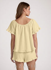 Ruffled Bow Short Sleeve Cotton Pajama Set