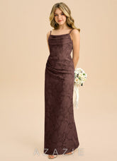 Azazie Mai Junior Espresso Sheath Pleated Floral Burnout Dress