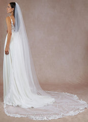 Maria Cathedral Veil with Extended Lace Trim diamond_white