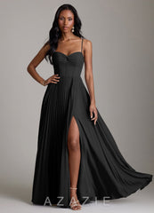 Azazie Akiko Black A-Line Sweetheart Neckline Chiffon Dress black