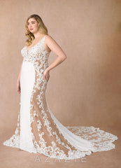 Azazie Estephanie Wedding Dress Diamond White Nude Mermaid Sequins Stretch Crepe Dress diamond_white/nude