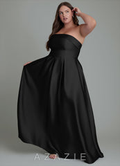 Azazie Lucienne Black A-Line Strapless Stretch Satin Convertible Dress black