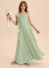 Azazie Carmin Junior Dusty Sage A-Line Ruched Chiffon Dress dusty_sage