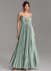 Azazie Blake Agave A-Line Pleated Stretch Satin Dress agave