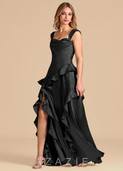 Azazie Sloane Black A-Line Sweetheart Neckline Metallic Satin Dress black