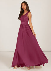 Azazie Gertrude Mulberry A-Line Lace Chiffon Dress mulberry