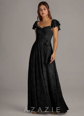 Azazie Aricella Black A-Line Corset Floral Burnout Dress black