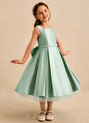 Azazie Josie Agave A-Line Pleated Matte Satin Dress