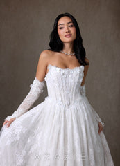 Azazie Vanessa Diamond White Ball-Gown Strapless Lace Dress diamond_white
