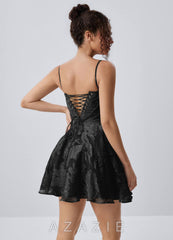 Goldmari Black Jacquard Corset A-Line Mini Dress