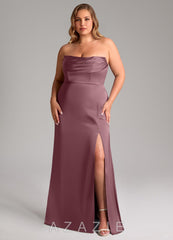Azazie Saige Amethyst Sheath Off the Shoulder Stretch Satin Dress amethyst