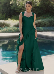 Azazie Sloane Emerald A-Line Sweetheart Neckline Stretch Satin Dress emerald