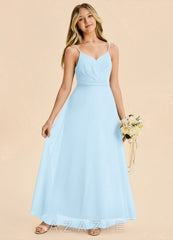Azazie Tenzly Junior Sky Blue A-Line Pleated Chiffon Dress sky_blue