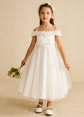 Azazie Patsie Ivory A-Line Off the Shoulder Tulle Dress