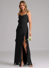 Azazie Nancie Black Mermaid Ruched Chiffon Dress black