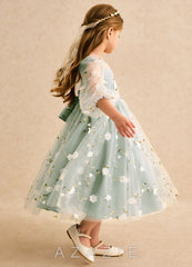 Pearl Strap and Bow Girls Flat Shoes