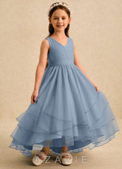 Azazie Seraphina Dusty Blue A-Line Pleated Tulle Dress dusty_blue