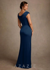 Azazie Irvine Dark Navy A-Line Pleated Stretch Satin Dress dark_navy