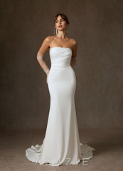 Azazie Colette Diamond White Fit and Flare Strapless Crepe Back Satin Dress diamond_white
