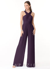 Azazie Berdie Jumpsuit Plum Halter Chiffon Jumpsuit