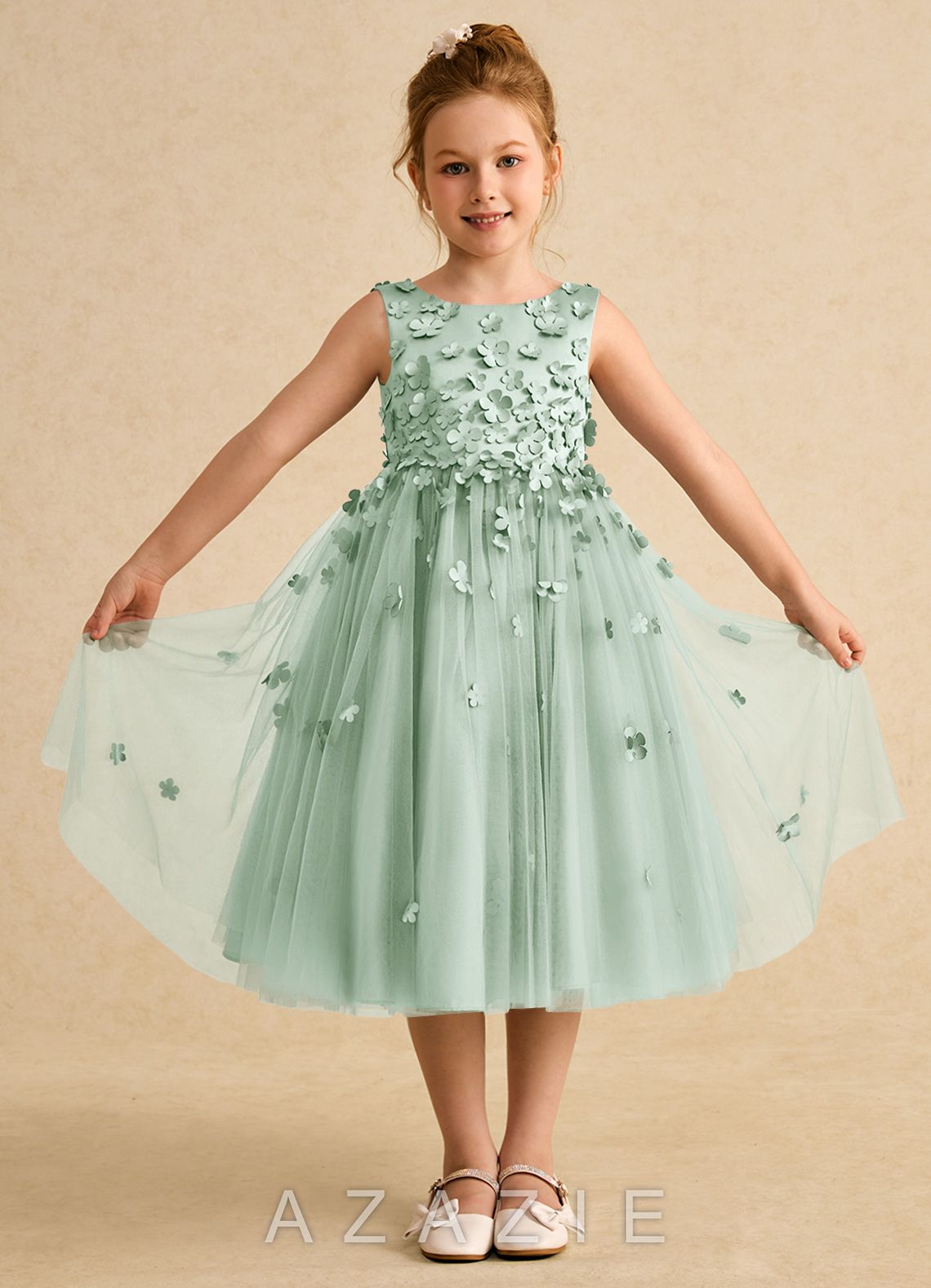 Azazie Lana Agave A-Line Sleeveless Matte Satin Dress