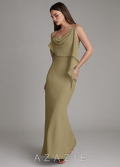 Azazie Yura Moss Green Mermaid Off the Shoulder Chiffon Dress