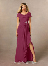 Azazie Mary Mulberry A-Line Side Slit Chiffon Dress