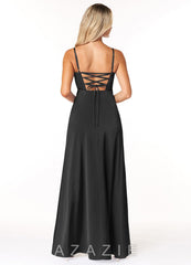 Azazie Marchella Black A-Line Corset Stretch Satin Dress black