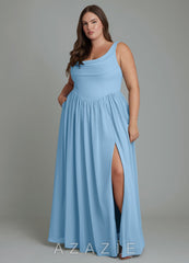 Azazie Novi Steel Blue A-Line Pleated Chiffon Dress steel_blue