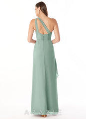 Azazie Maive Agave Sheath Pleated Ruffle Chiffon Dress agave