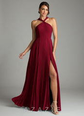 Azazie Afra Burgundy A-Line Pleated Chiffon Dress