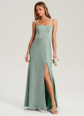 Azazie Lidia Agave Mermaid Side Slit Stretch Satin Dress