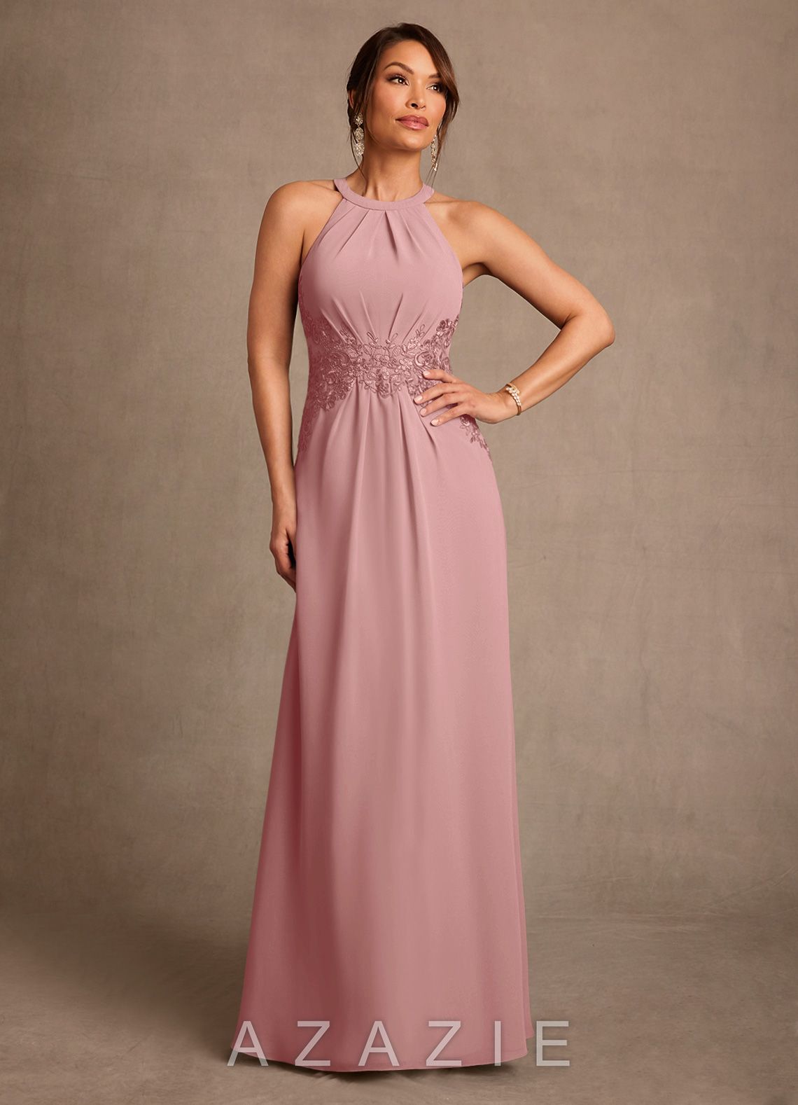 Azazie Georgie Dusty Rose A-Line Lace Chiffon Dress