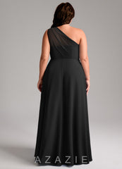 Azazie Phaedra Black A-Line One Shoulder Chiffon Dress black