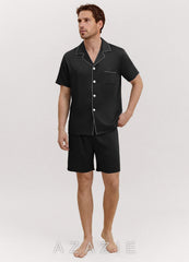 Men's Satin Short Sleeve Pajama Set black