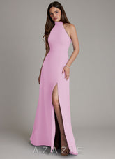 Azazie Myra Candy Pink A-Line High Neck Chiffon Dress