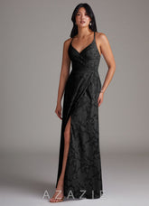 Azazie Davis Black A-Line Pleated Floral Burnout Dress