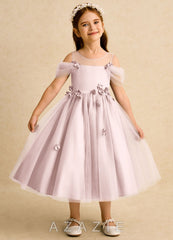 Azazie Juni Blushing Pink Ball-Gown Pleated Tulle Dress