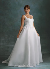 Azazie Belle Diamond White Ball-Gown Satin Dress
