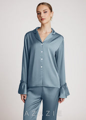 Lightweight Satin Ruffle Pajama Set dusty_blue
