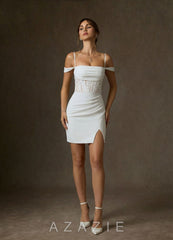 Azazie Adelais Diamond White Mermaid Off the Shoulder Crepe Back Satin Dress