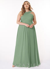 Azazie Kaleigh Matcha A-Line Pleated Chiffon Dress matcha