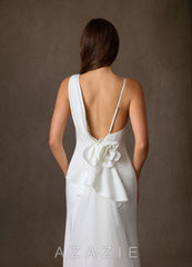 Azazie Laniece Diamond White Sheath Crepe Back Satin Dress diamond_white