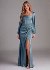 Azazie Charissa Dusty Blue Sheath Long Sleeve Stretch Satin Dress dusty_blue