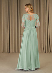 Azazie Mirielle Agave A-Line Scoop Lace Chiffon Dress agave