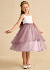 Azazie Rene Ivory Dusty Rose A-Line Bow Tulle Dress