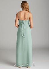 Azazie Mai Junior Agave Sheath Pleated Chiffon Dress agave