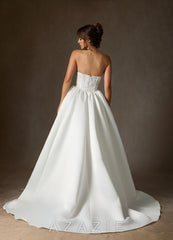 Azazie Mirabeth Diamond White Ball-Gown Strapless Lace Dress diamond_white