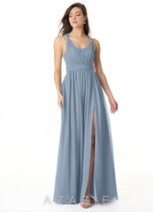 Azazie Olani Dusty Blue A-Line One Shoulder Chiffon Convertible Dress