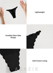 Scalloped Edge Sheer Strap T-Back Barely-There Seamless Thongs (3pics) black